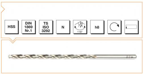 HSS Din 1869-1 Straight Shank Twist Drills Extra Long Series - Type N