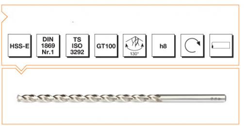 HSS-E Din 1869-1 Straight Shank Twist Drills Extra Long Series - Type GT 100