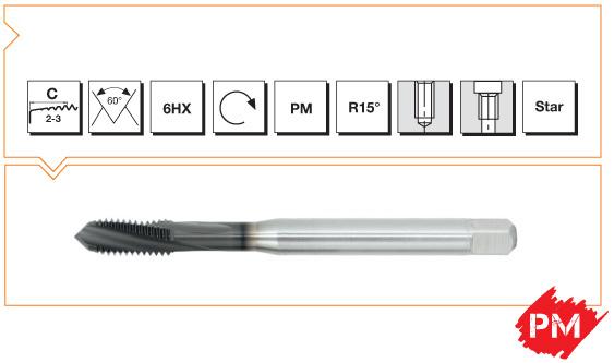 PM Din 376 Machine Taps 15° Helical Flute - High Speed